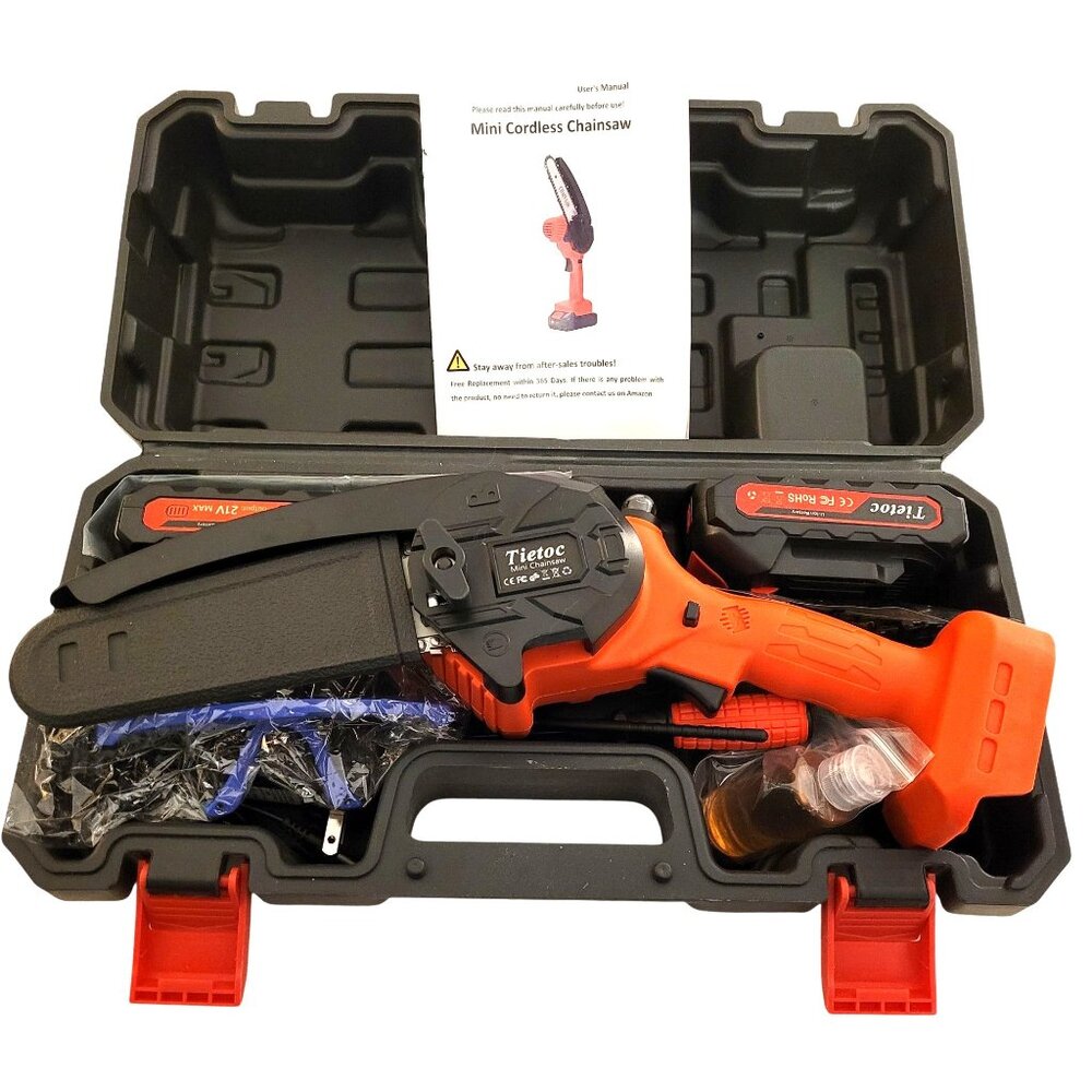 Tietoc Mini Cordless Chainsaw w/ Case Accessories 6" Blade 2-Batteries Portable - Picture 6 of 9